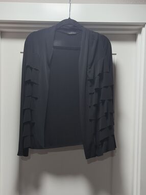 Black Ruffle-Sleeve Open Blazer - Women